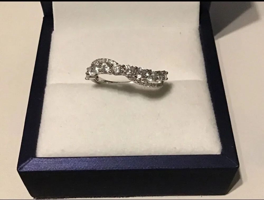Sparkling White Sapphire Crossover Infinity Band Ring Sz 8~.925 Sterling Silver